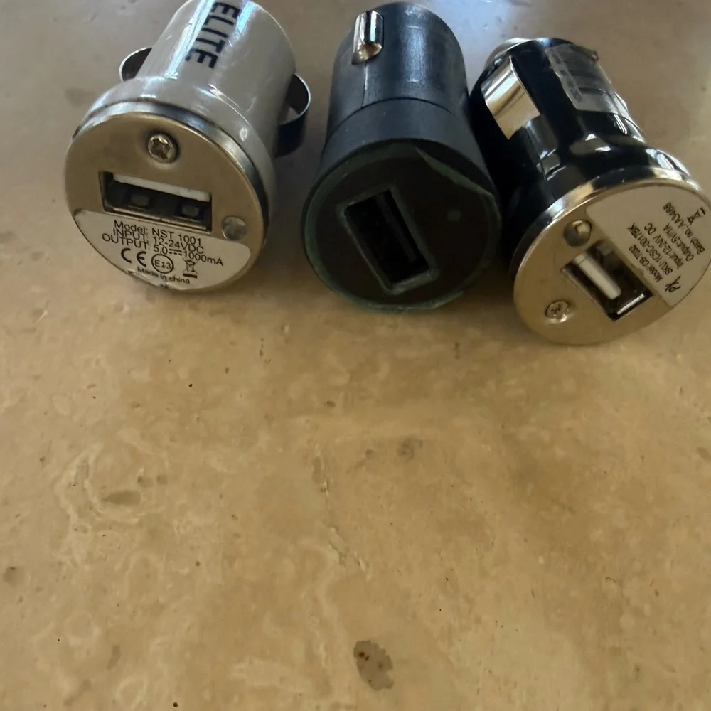 White & Black Compact USB Car Chargers - 3 Piece Set